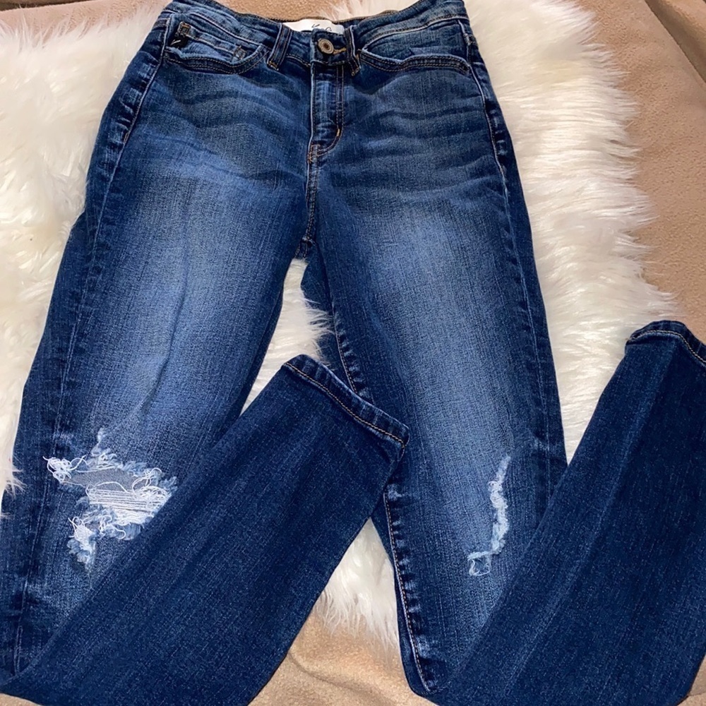 KanCan Blue Skinny Jeans with Vintage Distressing